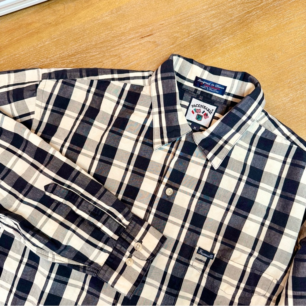 Faconnable Men’s Cotton Collared Button Down Casual Shirt Dk Blu/Gray/White Sz M